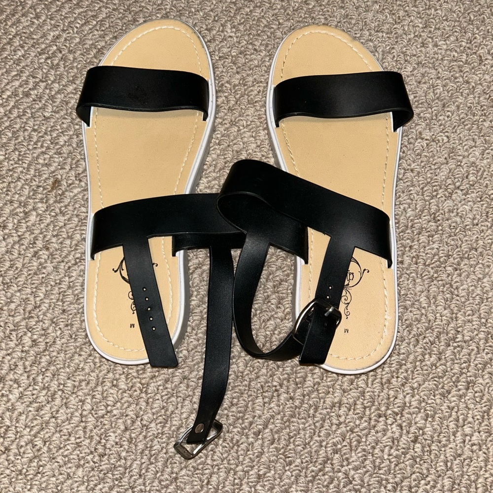 Black Minimalist Sandals with Adjustable Straps
